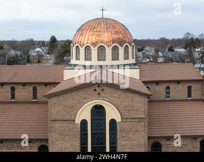 Vue sur l'église de Saint Démétrios (Hagios Demetrios), sanctuaire principal dédié à Saint Démétrius, le saint patron de Thessalonique à Merrick, New Yo Banque D'Images