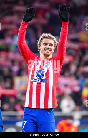 Madrid, Espagne. 07 février 2024. Antoine Griezmann de l'Atlético Madrid vu avant la demi-finale de la Copa del Rey étape 1 sur 2 entre l'Atlético Madrid et l'Athletic Bilbao au stade Civitas Metropolitan. Score final ; Atletico Madrid 0:1 Athletic Bilbao. Crédit : SOPA images Limited/Alamy Live News Banque D'Images