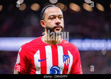 Madrid, Espagne. 07 février 2024. Memphis Depay de l'Atlético Madrid vu lors de la demi-finale de la Copa del Rey étape 1 sur 2 entre l'Atlético Madrid et l'Athletic Bilbao au stade Civitas Metropolitan. Score final ; Atletico Madrid 0:1 Athletic Bilbao. Crédit : SOPA images Limited/Alamy Live News Banque D'Images