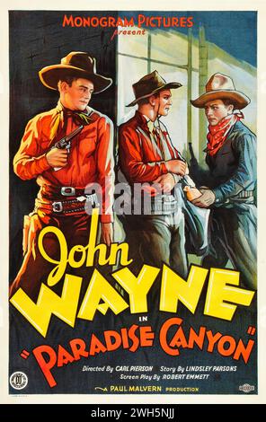 John Wayne dans Paradise Canyon (Monogram, 1935) film occidental, affiche de film vintage Banque D'Images