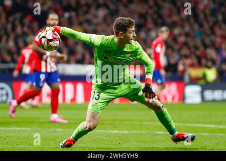 Julen Agirrezabala de l'Athletic Club lors de la Coupe d'Espagne, Copa del Rey, demi-finale 1ère manche de football entre l'Atlético de Madrid et l'Athletic Club de Bilbao le 7 février 2024 au stade Civitas Metropolitano de Madrid, Espagne Banque D'Images