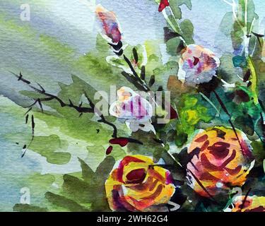 Arrière-plans de couleur abstraits pour la conception Art peinture à l'aquarelle fleur Banque D'Images