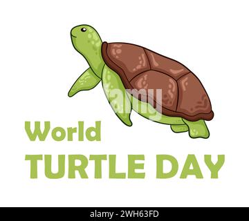 Journée mondiale de la tortue 23 mai en dessin animé simple, style plat. Bannière de conception pour les médias sociaux, carte, courrier. Illustration vectorielle isolée sur un fond blanc. Illustration de Vecteur
