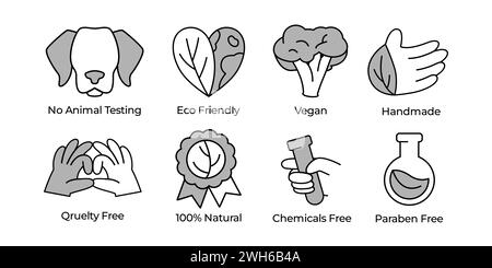 icône écologie environnement nature vegan fait à la main pas d'essai animal cruauté paraben et sans produits chimiques Illustration de Vecteur