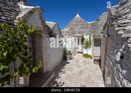 Les trulli d'Alberobello, les maisons calcaires typiques dans la province de Bari, Pouilles, Italie Banque D'Images