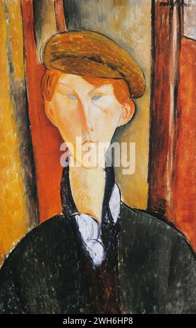 Amedeo Modigliani (1884-1920), Italien, Modernisme - jeune homme en casquette - 'jeune homme a la casquette' Banque D'Images