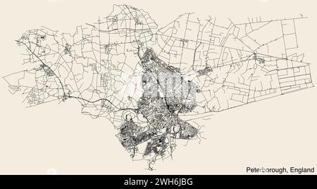 Carte routière de la ville britannique de PETERBOROUGH, ANGLETERRE Illustration de Vecteur