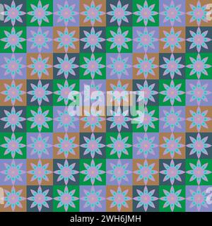 Fond abstrait à carreaux sans couture avec des éléments floraux et un motif. Illustration de Vecteur
