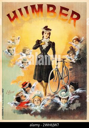 Affiche publicitaire Humber (Humber, c. fin des années 1890) publicité française pour vélo - illustration E. Clouet Banque D'Images