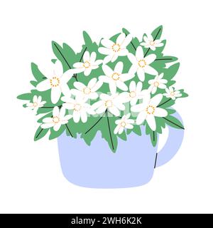 Bouquet de gouttes de neige dans un vase mug. Fleurs de mars de printemps dessinées à la main élégantes. Pour la conception, la décoration et l'impression. Illustration vectorielle EPS10 Illustration de Vecteur