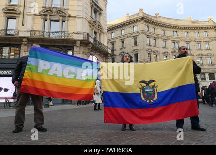 Equateur manifestation pour la paix sur la place Cordusio, Milan, Italie Banque D'Images