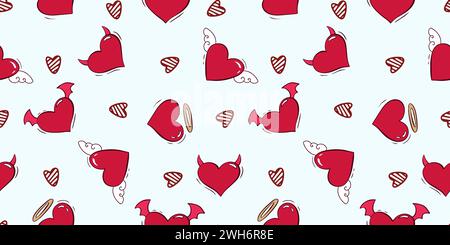 Motif sans couture pour la Saint-Valentin avec des éléments de coeur et d'amour sur un fond blanc. Ensemble de thème de doodle vecteur, romance pour cartes, bannières, flyers, Illustration de Vecteur