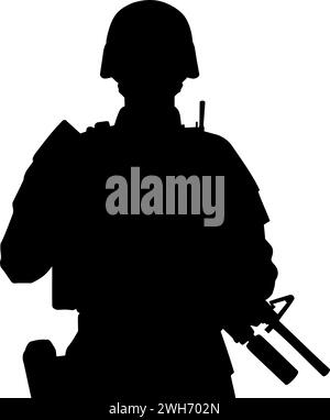 Silhouette d'un soldat militaire armé moderne en équipement de combat. illustration vectorielle Illustration de Vecteur