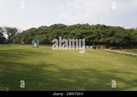 Le Grand Banyan (Ficus benghalensis). Acharya Jagadish Chandra Bose jardin botanique indien, Howrah, Kolkata, Bengale occidental, Inde. Banque D'Images
