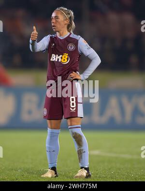 Crawley, Royaume-Uni. 7 février 2024. Jordan Nobbs d’Aston Villa Women lors du match de quart de finale de la FA Women’s Continental Tyres League Cup entre Brighton & Hove Albion WFC et Aston Villa WFC au Broadfield Stadium à Crawley le 7 février 2024. Cette image ne peut être utilisée qu'à des fins éditoriales. Usage éditorial exclusif. Crédit : Ashley Crowden/Alamy Live News Banque D'Images