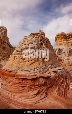 Grès Navajo érodé coloré dans la White Pocket Recreation Area, Vermilion Cliffs National Monument, Arizona. Déformation plastique et Cross-bedd Banque D'Images