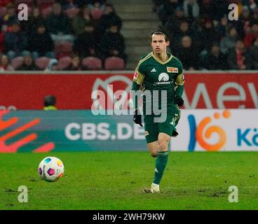 Mainz, Deutschland. 07 février 2024. 07.02.2024, MEWA Arena, Mayence, GER, 1.FBL, 1.FSV FSV FSV Mainz 05 vs 1.Union Berlin, la réglementation DFL interdit toute utilisation de photographies comme séquences d'images et/ou quasi-vidéo. Dans l'image Brenden Aaronson (Union Berlin) crédit : dpa/Alamy Live News Banque D'Images