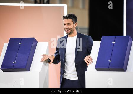 Président du Comité d’organisation des Jeux Olympiques et Paralympiques de Paris 2024 et ancien canoéiste français Tony ESTANGUET lors du dévoilement des médailles des Jeux Olympiques et Paralympiques de Paris 2024 le 8 février 2024 à Saint-Denis, France Banque D'Images