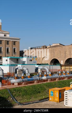 Rome se transforme pour le Jubilé de 2025. Chantier, travaux en cours pour le passage souterrain Piazza Pia. Rome, Italie, Europe, Union européenne, UE Banque D'Images
