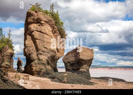 Les formations rocheuses en forme de Hopewell Rocks, baie de Fundy, au Nouveau-Brunswick. L'extrême amplitude des marées de la baie les rend accessibles qu'à de faibles tid Banque D'Images