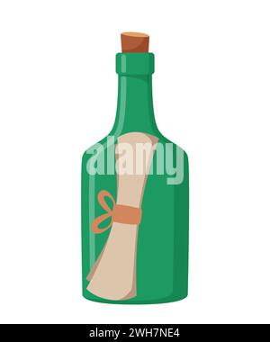 Message dans l'icône de la bouteille de style dessin animé isolé sur fond blanc. Illustration du vecteur de stock de symboles Pirates Illustration de Vecteur