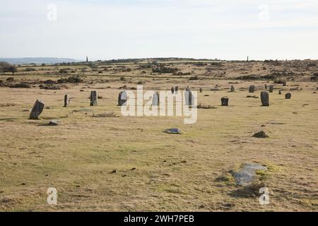 Vues des pierres des hurleurs sur Bodmin Moor, Cornouailles au Royaume-Uni Banque D'Images