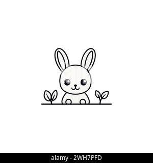 Illustration de contour d'un lapin sur un fond blanc, dessin de lapin. Lapin de Pâques. Illustration de Vecteur