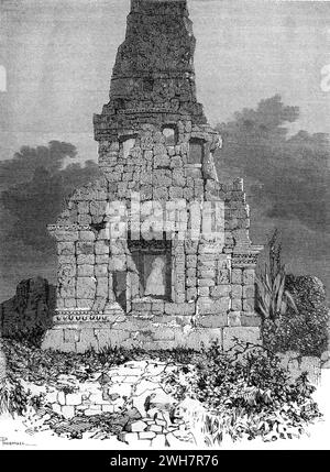 Temple Prasat Banan, alias Phnom Banan ou Tour Banome, près de Battambang Cambodge. Gravure vintage ou historique ou illustration 1863 Banque D'Images