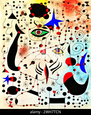 Chiffres et constellations, en amour avec une femme, 1941, Gouache, par l'artiste Miro, Joan (1893-1983) Espagnol. Illustration de Vecteur