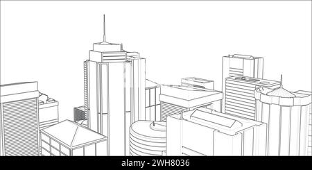 Projet technique de la ville .dessin de gratte-ciel, bâtiments.grandes villes cityscapes et bâtiments . Illustration de Vecteur