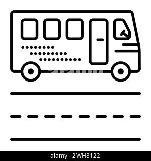 Icône de vecteur de ligne noire de bus unique, pictogramme de route et de transport public Illustration de Vecteur