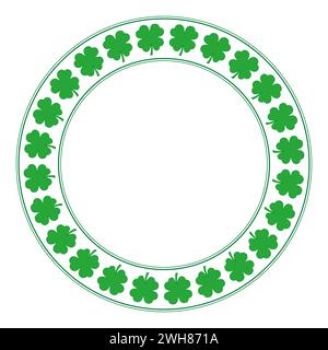 Cadre de cercle vert avec motif de trèfle. Bordure décorative avec trèfles à quatre feuilles disposés circulairement. Ils sont considérés comme chanceux. Banque D'Images