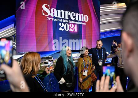 Sanremo, Italie. 08th Feb, 2024. Loredana Bertè (chanteuse) assiste à une conférence de presse lors de la 74ème édition du Festival de la chanson italienne DE SANREMO au Théâtre Ariston à Sanremo, dans le nord de l'Italie - jeudi 8 FÉVRIER 2024. Divertissement. (Photo de Marco Alpozzi/LaPresse) crédit : LaPresse/Alamy Live News Banque D'Images