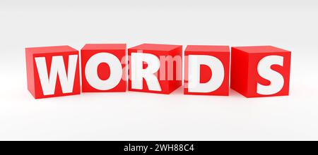 Concrete Word : une illustration 3D des mots Word en rouge cubesLetters rendu 3D simple Banque D'Images