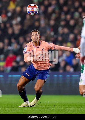 Groningen, pays-Bas. 08th Feb, 2024. GRONINGEN, PAYS-BAS - 8 FÉVRIER : Justin Lonwijk de Fortuna Sittard frappe le ballon lors du quart de finale de la Coupe TOTO KNVB entre le FC Groningen et Fortuna Sittard à Euroborg le 8 février 2024 à Groningen, pays-Bas. (Photo de Pieter van der Woude/Orange Pictures) crédit : Orange pics BV/Alamy Live News Banque D'Images