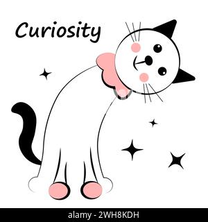 Chat curieux sur un fond blanc. Doodle Illustration de Vecteur