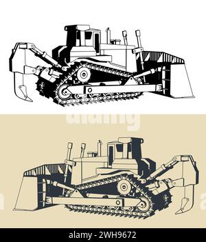 Illustrations vectorielles stylisées de bouteur sur chenilles extra-robuste Illustration de Vecteur