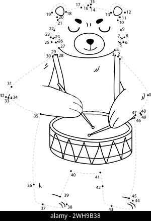 Connectez le jeu Dots. Bear feuille de travail imprimable pour les enfants Illustration de Vecteur