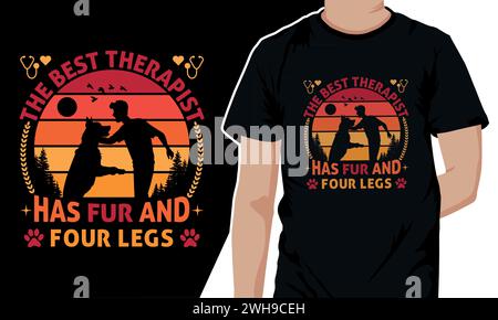 T-shirt « The Best Therapist Has fourrure and four leg » pour amoureux des chiens. Homme serrant son chien dans ses bras Illustration de Vecteur