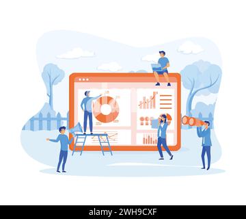 Office Worker étudie l'infographie, l'analyse d'échelle d'évolution. illustration moderne vectorielle plate Illustration de Vecteur