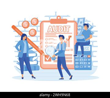 Concept d'audit. Recherche et analyse des opérations commerciales. Gestion financière professionnelle.illustration moderne vectorielle plate Illustration de Vecteur