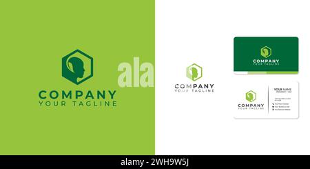 Logo simple nature avec tête et feuille combinées dans une forme unique Illustration de Vecteur