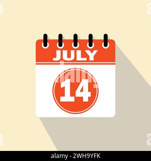 Icône jour calendrier - 14 juillet. 14ème jours du mois, illustration vectorielle. Illustration de Vecteur