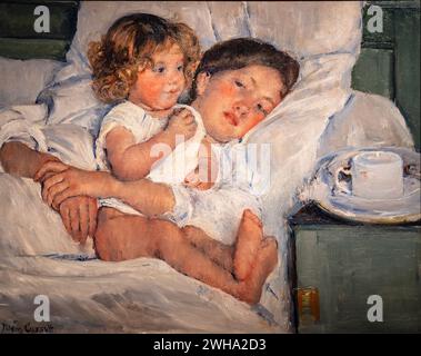 Mary Cassatt, petit déjeuner au lit, 1897, huile sur toile, musée d'art et jardins botaniques, Saint-Marin Banque D'Images