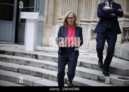 Paris, France. 09th Feb, 2024. La nouvelle ministre de l’Education nationale et de la Jeunesse Nicole Belloubet lors de la cérémonie de passation au Ministère de l’Education nationale, Paris, le 9 février 2024. Photo de Raphael Lafargue/ABACAPRESS.COM crédit : Abaca Press/Alamy Live News Banque D'Images