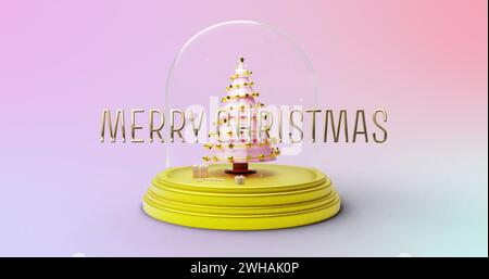 Image de joyeux texte de noël sur boule de neige avec arbre de noël Banque D'Images