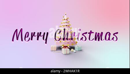 Image du texte joyeux noël sur l'arbre de noël Banque D'Images