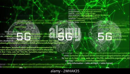 Image de 5g sur le globe, connexions, données et écran numérique Banque D'Images