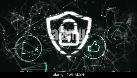 Image du cadenas de sécurité en ligne avec des icônes numériques et des réseaux de connexions Banque D'Images