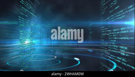 Image du traitement des données sur des traînées lumineuses bleues Banque D'Images